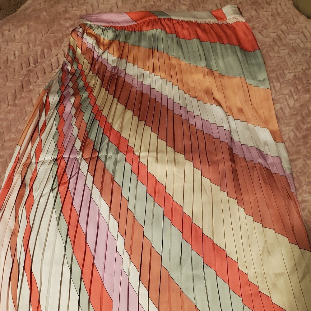 Skies Are Blue Pleated Striped Multi Color Skirt NWT